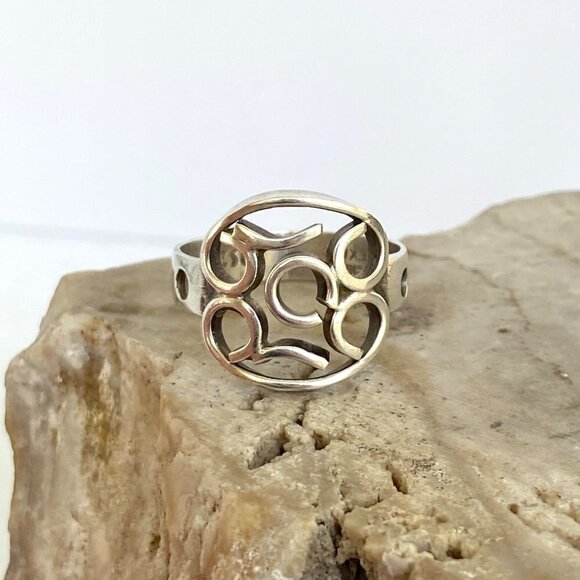 Sterling Silver 925 Mexico Modernist Geometric Scrolling Band Ring Sz 8.75 - Picture 6 of 16